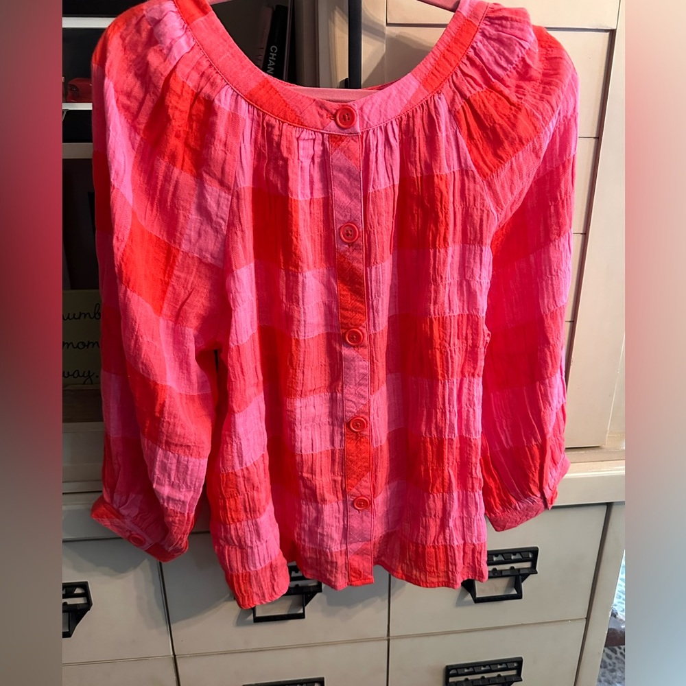 Source Unknown Pink and Red Checkered Blouse